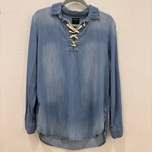 Twelve by Ontwelfth | denim chambray long sleeve lace up shirt bamboo cotton